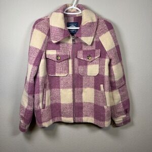 Cambridge Dry Goods Plaid Shacket Oversized Pink Full Zip Shirt Jacket Women's M